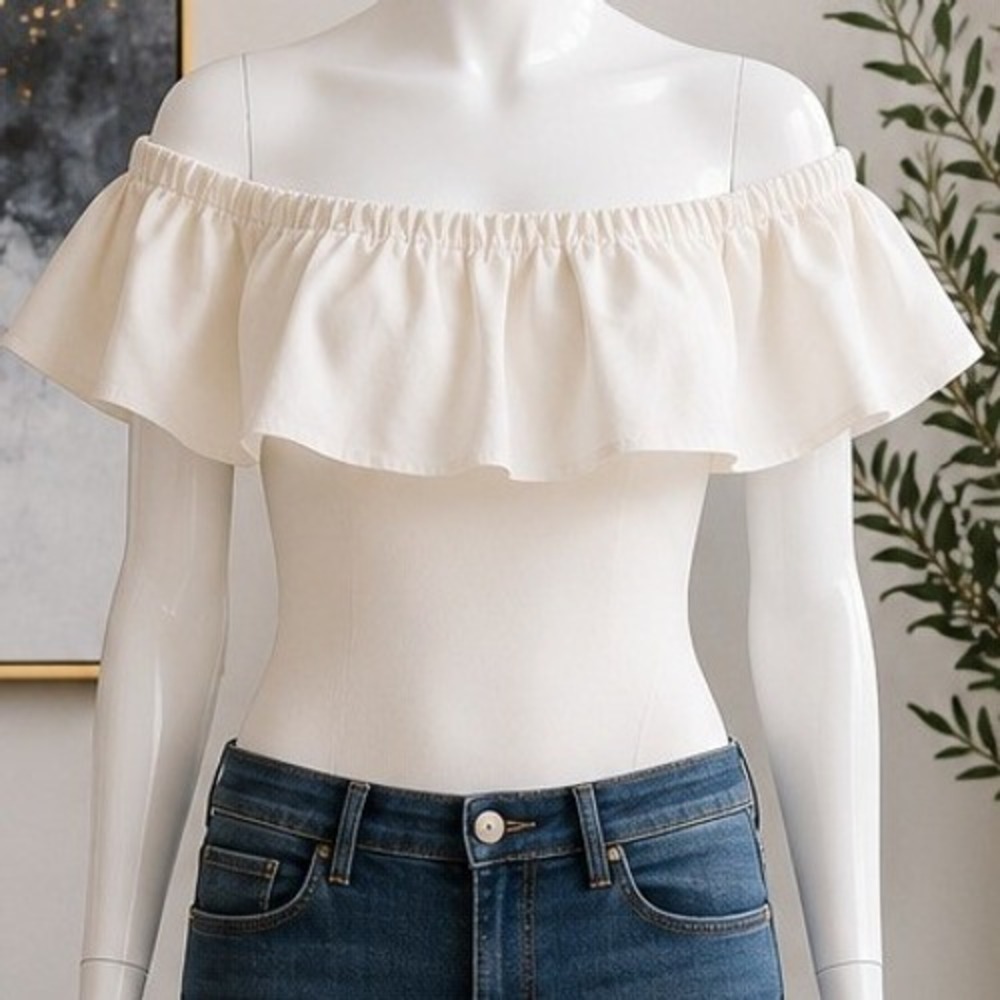 BCBGMAXAZRIA Womens Bodysuit White Off-the-Shoulder Ruffle S